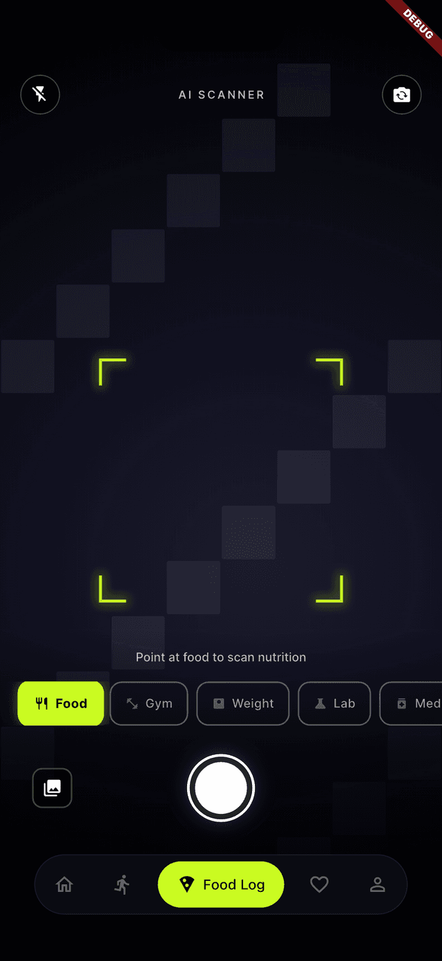HealthMate AI — AI food scanner camera view