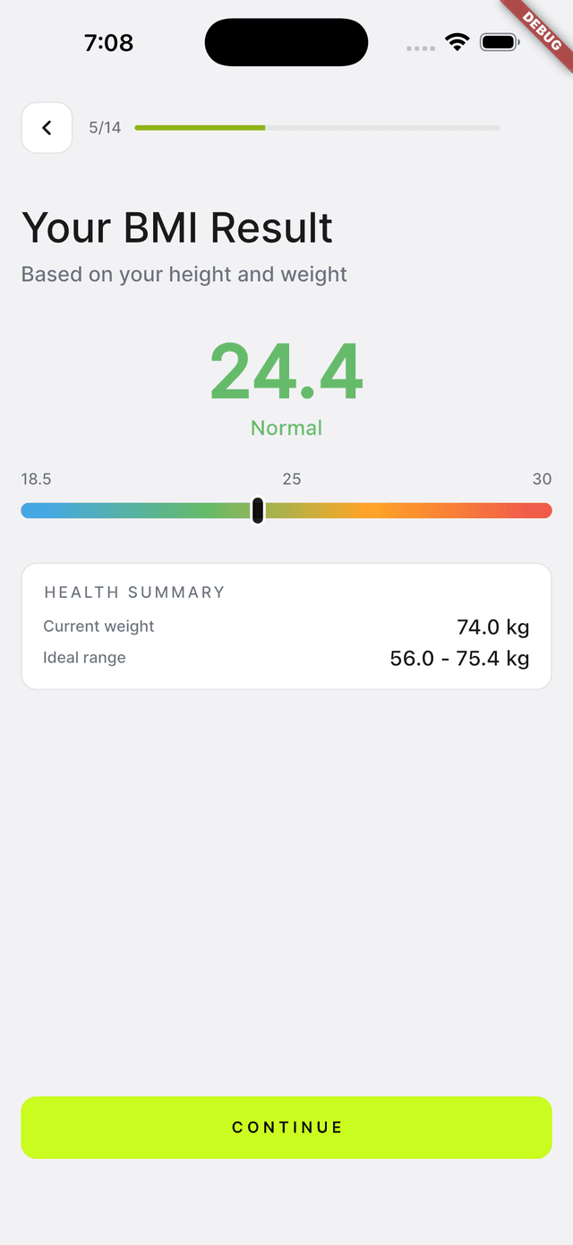 HealthMate AI — BMI result and health summary